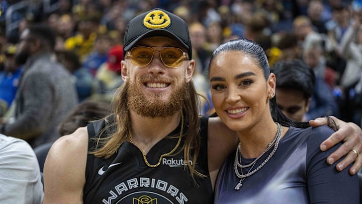 San Francisco 49ers tight end George Kittle and wife Claire Kittle at a game between Golden State Warriors and Philadelphia 76ers. San Francisco 49ers tight end George Kittle and wife Claire Kittle at a game between Golden State Warriors and Philadelphia 76ers.