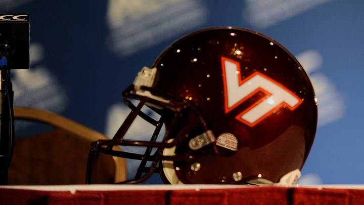 July 23, 2012; Greensboro, NC; The helmet of Virginia Tech during the ACC media day. July 23, 2012; Greensboro, NC; The helmet of Virginia Tech during the ACC media day.