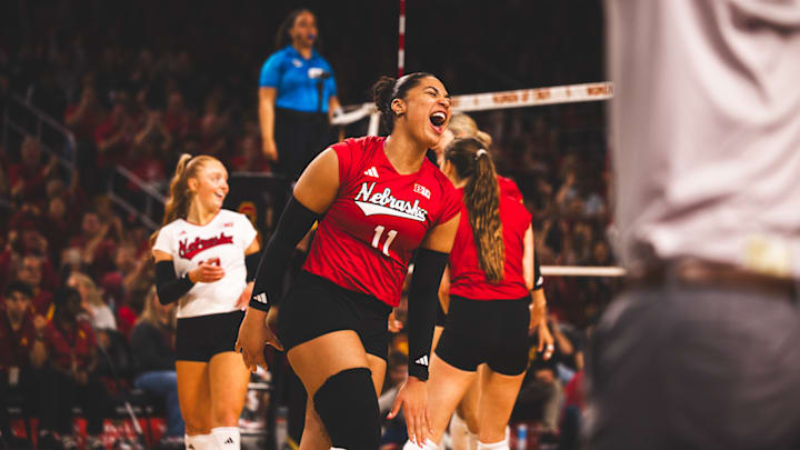 Nebraska outside hitter Teraya Sigler celebrates a point against USC. The Huskers swept USC to improve to 16-0 in the Big Ten. Nebraska outside hitter Teraya Sigler celebrates a point against USC. The Huskers swept USC to improve to 16-0 in the Big Ten.