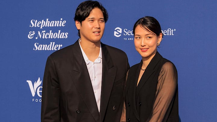 Shohei Ohtani and wife Mamiko arrives at the 2024 Blue Diamond Gala on Thursday May 2, 2024 at Dodger Stadium in Los Angeles, California.