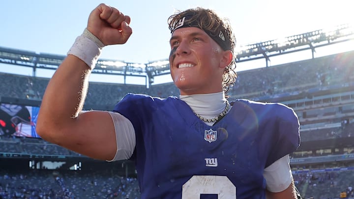 New York Giants quarterback Jaxson Dart (6) impressed in his first NFL start and is now a popular fantasy football waiver wire target heading into Week 5. New York Giants quarterback Jaxson Dart (6) impressed in his first NFL start and is now a popular fantasy football waiver wire target heading into Week 5.