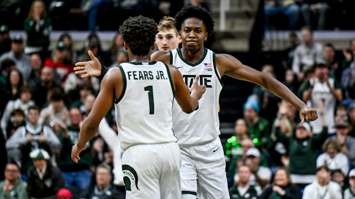 Michigan State's Cam Ward, right, celebrates with Jeremy Fears Jr. after Fears basket against Cornell during the second half on Monday, Dec. 29, 2025, at the Breslin Center in East Lansing. Michigan State's Cam Ward, right, celebrates with Jeremy Fears Jr. after Fears basket against Cornell during the second half on Monday, Dec. 29, 2025, at the Breslin Center in East Lansing.