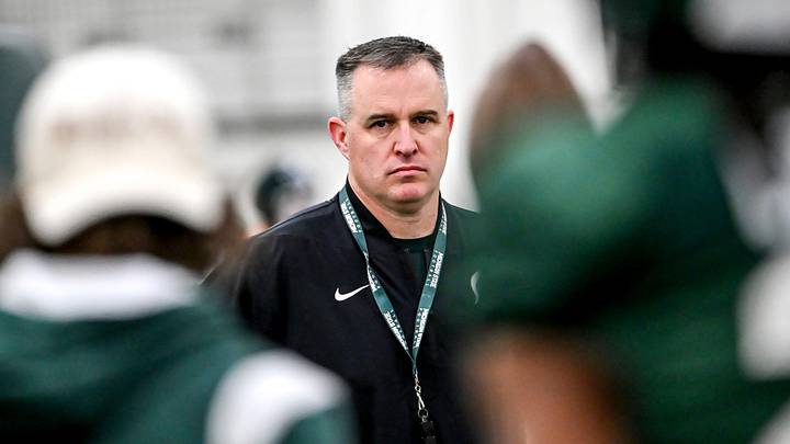Michigan State's head coach Pat Fitzgerald looks on during spring football practice on Tuesday, March 24, 2026, in East Lansing. Michigan State's head coach Pat Fitzgerald looks on during spring football practice on Tuesday, March 24, 2026, in East Lansing.