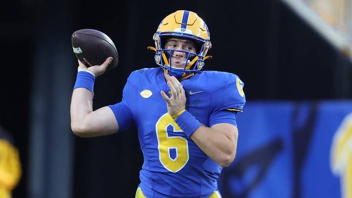Oct 25, 2025; Pittsburgh, Pennsylvania, USA; Pittsburgh Panthers quarterback Mason Heintschel (6) passes against the North Carolina State Wolfpack during the third quarter at Acrisure Stadium. Mandatory Credit: Charles LeClaire-Imagn Images Oct 25, 2025; Pittsburgh, Pennsylvania, USA; Pittsburgh Panthers quarterback Mason Heintschel (6) passes against the North Carolina State Wolfpack during the third quarter at Acrisure Stadium. Mandatory Credit: Charles LeClaire-Imagn Images