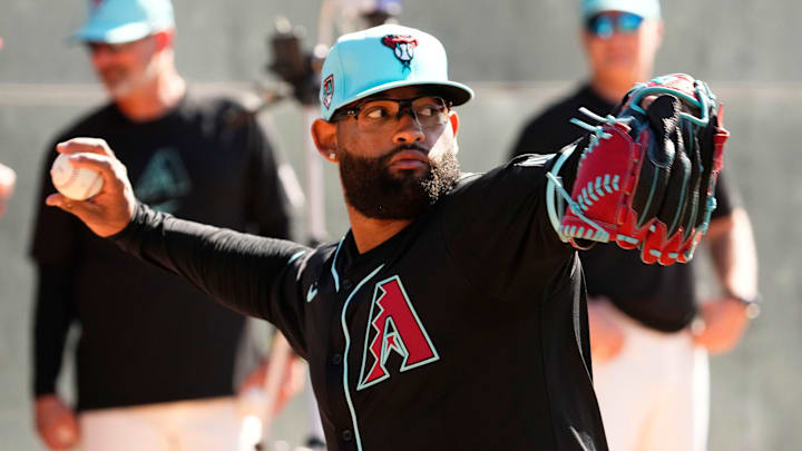 Arizona Diamondbacks pitcher Christian Montes De Oca (80) during spring training workouts at Salt River Fields at Talking Stick in Scottsdale on Feb. 15, 2024. Arizona Diamondbacks pitcher Christian Montes De Oca (80) during spring training workouts at Salt River Fields at Talking Stick in Scottsdale on Feb. 15, 2024.