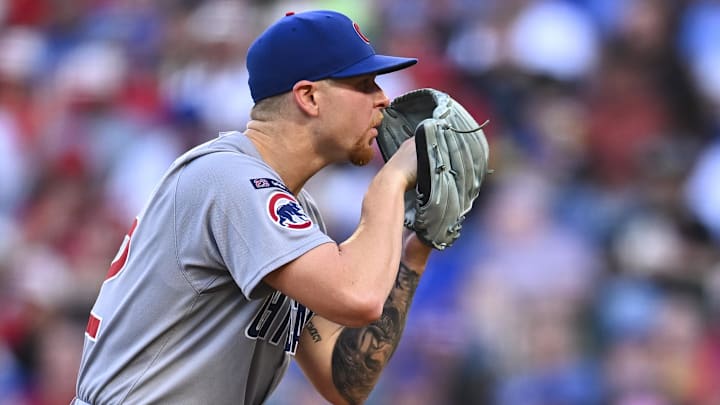 Aug 23, 2025; Anaheim, California, USA; Chicago Cubs starting pitcher Cade Horton (22) throws a pitch against the Los Angeles Angels during the first inning at Angel Stadium.