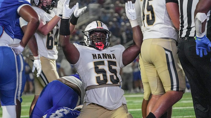 TL Hanna High reacts as his Yellow Jackets scored during the third quarter at Nixon Field at Byrnes High School in Duncan, S.C. Friday, August 22, 2025.