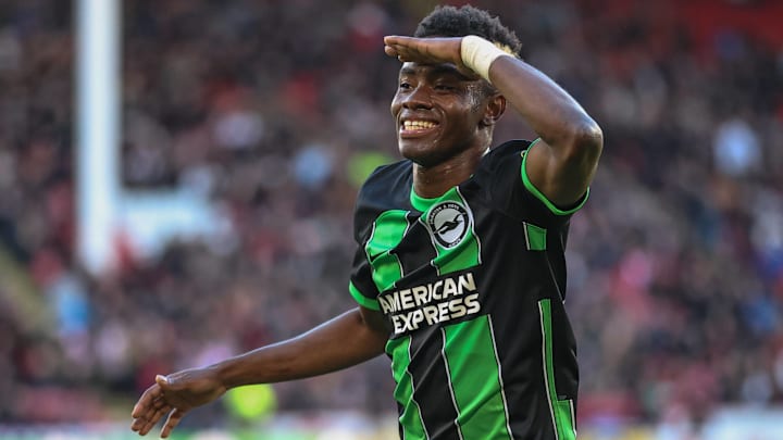 Simon Adingra celebrates scoring for Brighton and Hove Albion