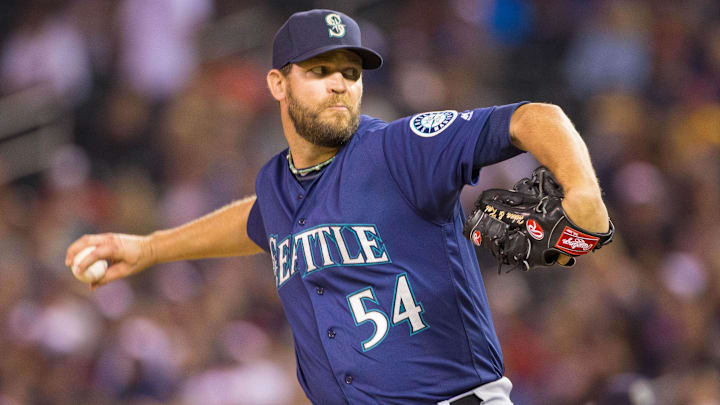 Seattle Mariners reliever Tom Wilhelmsen throws during a game against the Minnesota Twins on Sept. 24, 2016, at Target Field. Seattle Mariners reliever Tom Wilhelmsen throws during a game against the Minnesota Twins on Sept. 24, 2016, at Target Field.