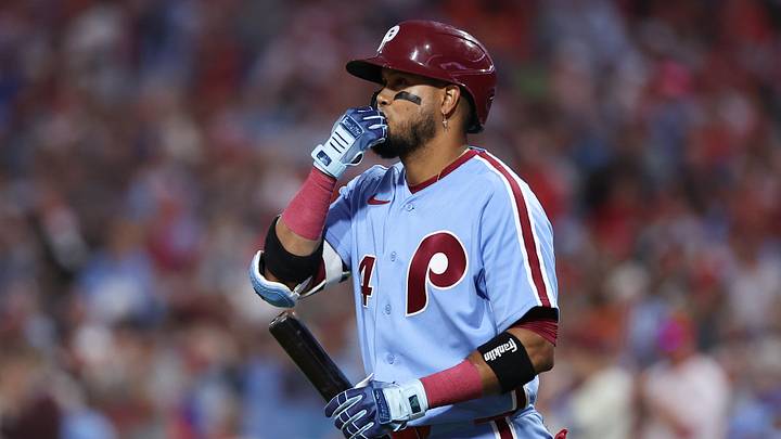 Sep 24, 2026; Philadelphia, Pennsylvania, USA; Philadelphia Phillies second baseman Luis Arraez (4) prepares to bat during the third inning against the Milwaukee Brewers at Citizens Bank Park. Mandatory Credit: Bill Streicher-Imagn Images Sep 24, 2026; Philadelphia, Pennsylvania, USA; Philadelphia Phillies second baseman Luis Arraez (4) prepares to bat during the third inning against the Milwaukee Brewers at Citizens Bank Park. Mandatory Credit: Bill Streicher-Imagn Images