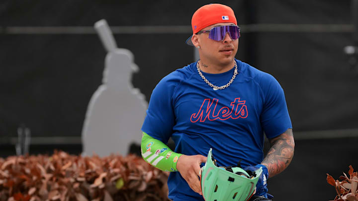 Feb 17, 2026; Port St. Lucie, FL, USA; New York Mets catcher Francisco Alvarez (4) looks on during spring training at Clover Park. Mandatory Credit: Sam Navarro-Imagn Images Feb 17, 2026; Port St. Lucie, FL, USA; New York Mets catcher Francisco Alvarez (4) looks on during spring training at Clover Park. Mandatory Credit: Sam Navarro-Imagn Images