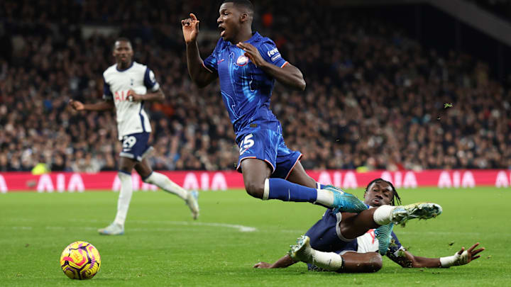 Yves Bissouma clumsily dives in to concede a penalty against Chelsea