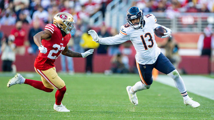 Dec 8, 2024; Santa Clara, California, USA; Chicago Bears wide receiver Keenan Allen (13) runs after catching a pass during the fourth quarter against the San Francisco 49ers at Levi's Stadium. Mandatory Credit: Bob Kupbens-Imagn Images Dec 8, 2024; Santa Clara, California, USA; Chicago Bears wide receiver Keenan Allen (13) runs after catching a pass during the fourth quarter against the San Francisco 49ers at Levi's Stadium. Mandatory Credit: Bob Kupbens-Imagn Images