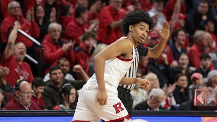 Dec 30, 2024; Piscataway, New Jersey, USA; Rutgers Scarlet Knights guard Dylan Harper (2) runs up court after making a three point basket during the second half against the Columbia Lions at Jersey Mike's Arena. Mandatory Credit: Vincent Carchietta-Imagn Images Dec 30, 2024; Piscataway, New Jersey, USA; Rutgers Scarlet Knights guard Dylan Harper (2) runs up court after making a three point basket during the second half against the Columbia Lions at Jersey Mike's Arena. Mandatory Credit: Vincent Carchietta-Imagn Images