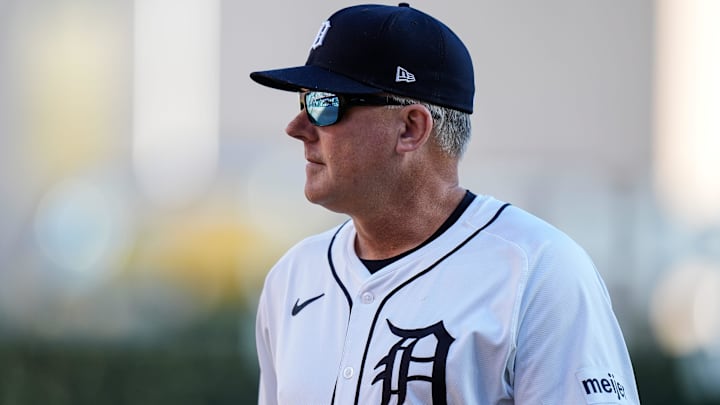 Detroit Tigers manager A.J. Hinch (14) walks off the field for pitching change against Cleveland Guardians during the seventh inning at Game 3 of ALDS at Comerica Park in Detroit on Wednesday, Oct. 9, 2024 Detroit Tigers manager A.J. Hinch (14) walks off the field for pitching change against Cleveland Guardians during the seventh inning at Game 3 of ALDS at Comerica Park in Detroit on Wednesday, Oct. 9, 2024