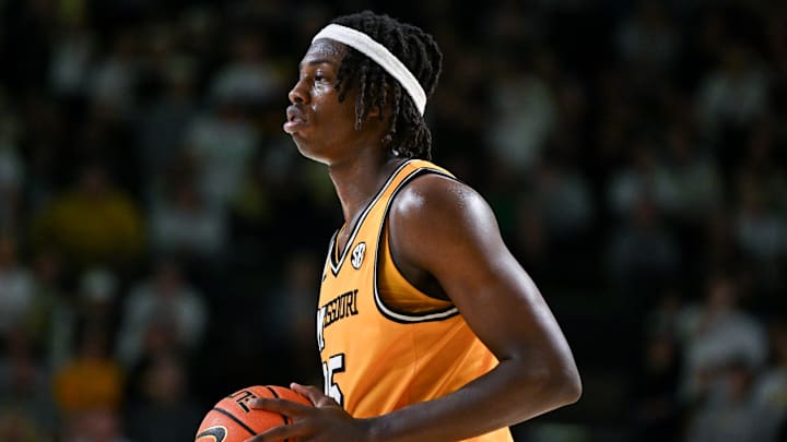 Missouri Tigers forward Mark Mitchell (25) prepares to take the ball down the court, in a game against the Mississippi State Bulldogs this season.