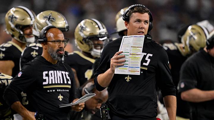 Aug 28, 2026; Arlington, Texas, USA; New Orleans Saints head coach Kellen Moore looks on during the game between the Cowboys and the Saints at AT&T Stadium. Mandatory Credit: Jerome Miron-Imagn Images Aug 28, 2026; Arlington, Texas, USA; New Orleans Saints head coach Kellen Moore looks on during the game between the Cowboys and the Saints at AT&T Stadium. Mandatory Credit: Jerome Miron-Imagn Images