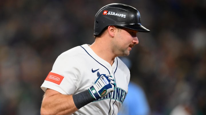 Oct 17, 2025; Seattle, Washington, USA; Seattle Mariners catcher Cal Raleigh (29) reacts after hitting a home run against the Toronto Blue Jays during the eighth inning during game five of the ALCS round for the 2025 MLB playoffs at T-Mobile Park. Mandatory Credit: Steven Bisig-Imagn Images Oct 17, 2025; Seattle, Washington, USA; Seattle Mariners catcher Cal Raleigh (29) reacts after hitting a home run against the Toronto Blue Jays during the eighth inning during game five of the ALCS round for the 2025 MLB playoffs at T-Mobile Park. Mandatory Credit: Steven Bisig-Imagn Images