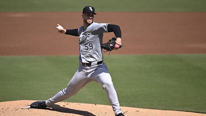 San Diego, California, USA; Chicago White Sox starting pitcher Sean Burke (59) pitches against the San Diego Padres during the first inning at Petco Park.