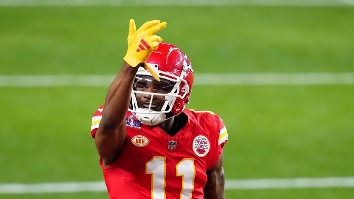 Feb 11, 2024; Paradise, Nevada, USA; Kansas City Chiefs wide receiver Marquez Valdes-Scantling (11)