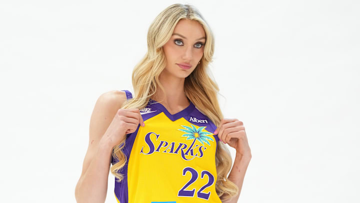 Apr 30, 2026; Los Angeles, CA, USA; LA Sparks forward Cameron Brink (22) poses during media day at El Camino College.  Mandatory Credit: Kirby Lee-Imagn Images
