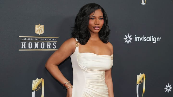 Feb 6, 2025; New Orleans, LA, USA; Taylor Rooks on the red carpet before Super Bowl LIX NFL Honors at Saenger Theatre. 
