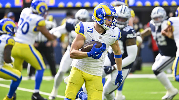 Los Angeles Rams wide receiver Cooper Kupp carries the ball during the second quarter against the Dallas Cowboys.