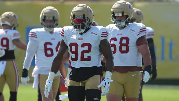 Aug 18, 2026; El Segundo, CA, USA; San Francisco 49ers defensive tackle Osa Odighizuwa (92) during joint practice against the Los Angeles Chargers at The Bolt. Mandatory Credit: Kirby Lee-Imagn Images Aug 18, 2026; El Segundo, CA, USA; San Francisco 49ers defensive tackle Osa Odighizuwa (92) during joint practice against the Los Angeles Chargers at The Bolt. Mandatory Credit: Kirby Lee-Imagn Images