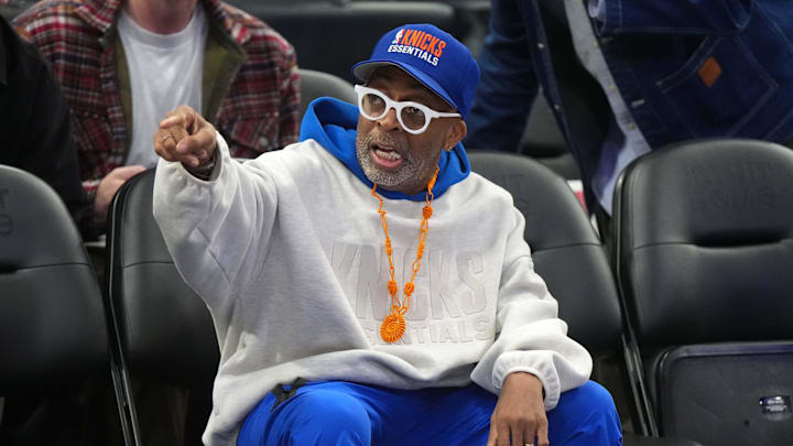 Mar 7, 2025; Inglewood, California, USA; Spike Lee attends the game between the New York Knicks and the LA Clippers at the Intuit Dome. Mandatory Credit: Kirby Lee-Imagn Images