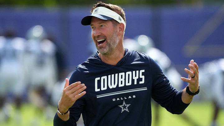 Dallas Cowboys head coach Brian Schottenheimer reacts during a joint practice against the Los Angeles Rams. Dallas Cowboys head coach Brian Schottenheimer reacts during a joint practice against the Los Angeles Rams.