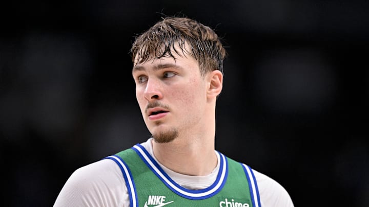 Mar 21, 2026; Dallas, Texas, USA; Dallas Mavericks forward Cooper Flagg (32) looks on during the game between the Mavericks and the Clippers at American Airlines Center. Mandatory Credit: Jerome Miron-Imagn Images