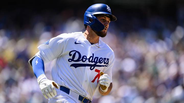 May 31, 2026; Los Angeles, California, USA; Los Angeles Dodgers second baseman Alex Freeland (76) runs after hitting a home run during the fourth inning against the Philadelphia Phillies at Dodger Stadium. Mandatory Credit: William Liang-Imagn Images