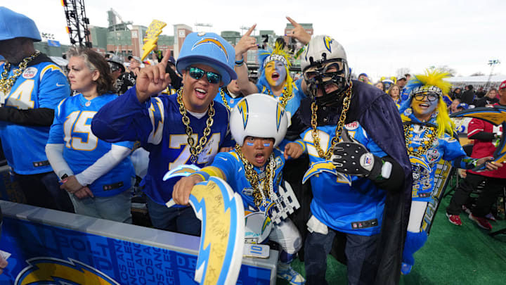 Los Angeles Chargers fans cheer before the first round of the 2025 NFL Draft at Lambeau Field. Los Angeles Chargers fans cheer before the first round of the 2025 NFL Draft at Lambeau Field.
