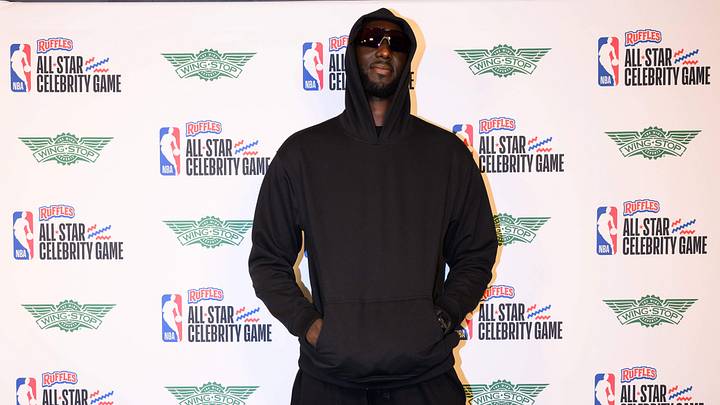 Feb 13, 2026; Los Angeles, CA, USA; Tacko Fall arrives on the green carpet prior to an NBA Celebrity All-Star basketball game at Kia Forum. Mandatory Credit: William Liang-Imagn Images Feb 13, 2026; Los Angeles, CA, USA; Tacko Fall arrives on the green carpet prior to an NBA Celebrity All-Star basketball game at Kia Forum. Mandatory Credit: William Liang-Imagn Images