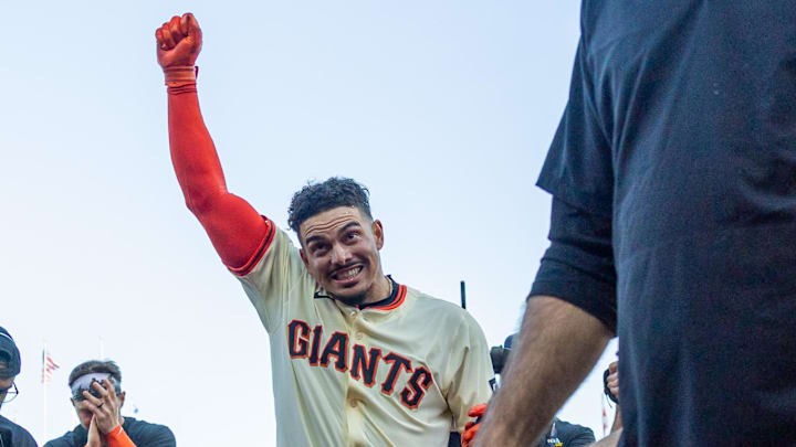 Apr 4, 2025; San Francisco, California, USA; San Francisco Giants shortstop Willy Adames (2) celebrates after batting in the winning runs against the Seattle Mariners at Oracle Park. Apr 4, 2025; San Francisco, California, USA; San Francisco Giants shortstop Willy Adames (2) celebrates after batting in the winning runs against the Seattle Mariners at Oracle Park.