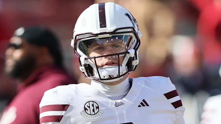 Nov 1, 2025; Fayetteville, Arkansas, USA; Mississippi State Bulldogs quarterback Blake Shapen (2) prior to the game against the Arkansas Razorbacks at Donald W. Reynolds Razorback Stadium. Mandatory Credit: Nelson Chenault-Imagn Images Nov 1, 2025; Fayetteville, Arkansas, USA; Mississippi State Bulldogs quarterback Blake Shapen (2) prior to the game against the Arkansas Razorbacks at Donald W. Reynolds Razorback Stadium. Mandatory Credit: Nelson Chenault-Imagn Images