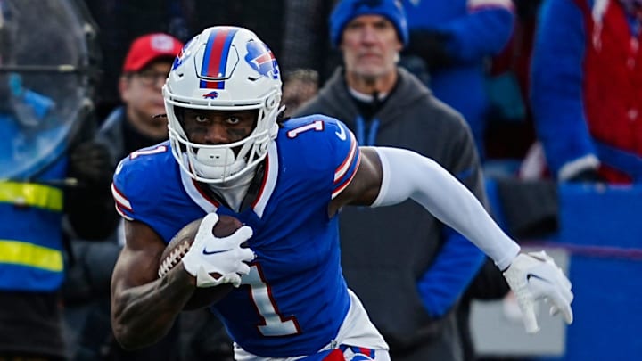 Buffalo Bills wide receiver Curtis Samuel returns the ball during the second half of the Buffalo Bills wild card game against the Denver Broncos at Highmark Stadium in Orchard Park on Jan. 12, 2025. Buffalo Bills wide receiver Curtis Samuel returns the ball during the second half of the Buffalo Bills wild card game against the Denver Broncos at Highmark Stadium in Orchard Park on Jan. 12, 2025.