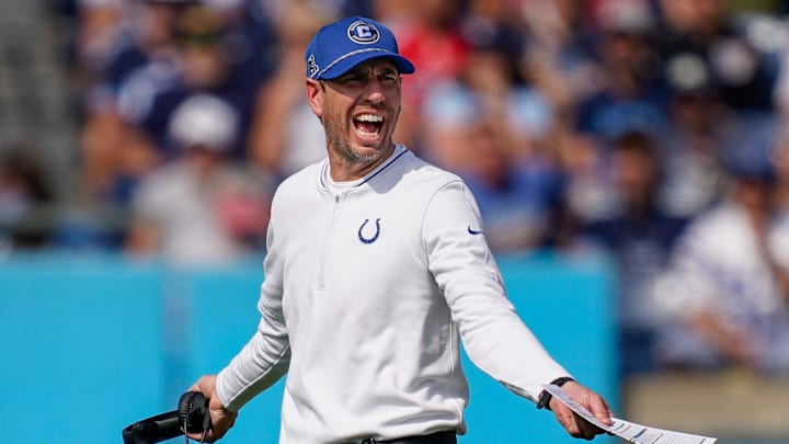 Indianapolis Colts coach Shane Steichen during the second quarter at Nissan Stadium in Nashville, Tenn., Sunday, Oct. 13, 2024.