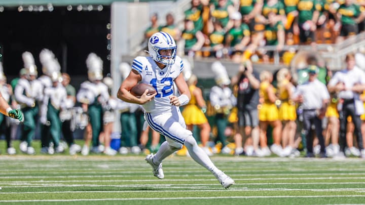 BYU quarterback Jake Retzlaff runs against Baylor