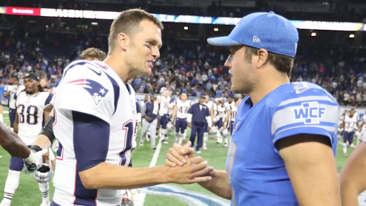 Lions quarterback Matthew Stafford and Patriots quarterback Tom Brady shake hands after the Lions' 26-10 win on the game Friday, August 25, 2017 at Ford Field in Detroit MI. Kirthmon F. Dozier/Detroit Free Press

Lions 082517 Kd 33