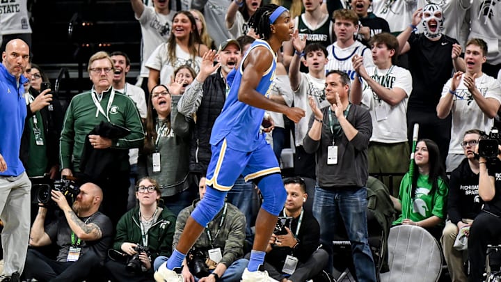 UCLA's Steven Jamerson leaves the arena after a flagrant foul on Michigan State's Carson Cooper during the second half on Tuesday, Feb. 17, 2026, at the Breslin Center in East Lansing.