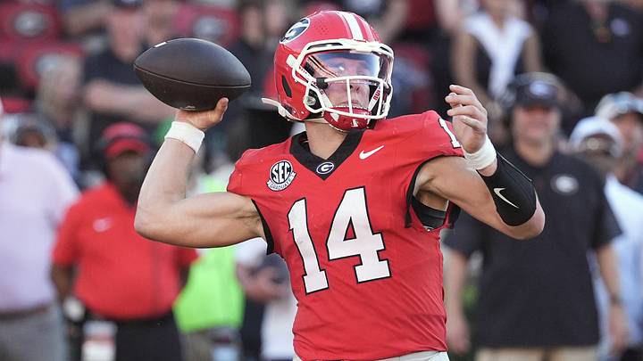 Georgia QB Gunner Stockton against Oklahoma. Georgia QB Gunner Stockton against Oklahoma.
