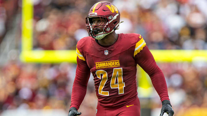 September 21, 2025: Washington Commanders outside linebacker von Miller (24) in action during the game between the Las Vegas Raiders and the Washington Commanders played in Landover, Maryland. September 21, 2025: Washington Commanders outside linebacker von Miller (24) in action during the game between the Las Vegas Raiders and the Washington Commanders played in Landover, Maryland.