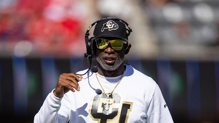 Oct 19, 2024; Tucson, Arizona, USA; Colorado Buffalos head coach Deion Sanders against the Arizona Wildcats at Arizona Stadium. Mandatory Credit: Mark J. Rebilas-Imagn Images Oct 19, 2024; Tucson, Arizona, USA; Colorado Buffalos head coach Deion Sanders against the Arizona Wildcats at Arizona Stadium. Mandatory Credit: Mark J. Rebilas-Imagn Images