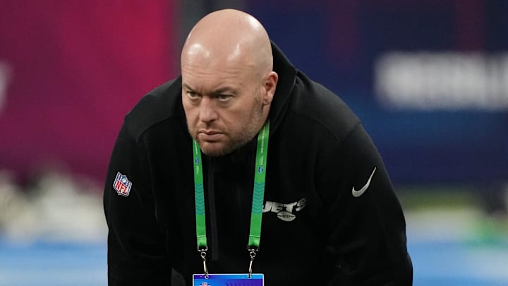 Former New York Jets assistant coach Aaron Whitecotton looks on during the 2024 NFL Combine at Lucas Oil Stadium.