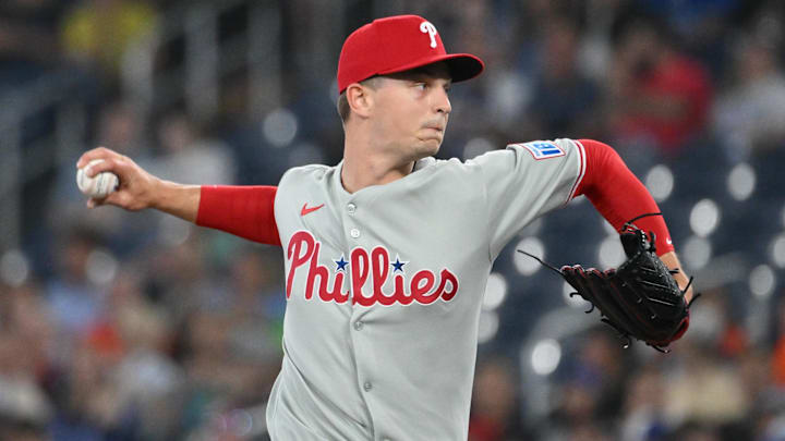 Jun 4, 2025; Toronto, Ontario, CAN;  Philadelphia Phillies starting pitcher Mick Abel (40) delivers a pitch against the Toronto Blue Jays in the first inning at Rogers Centre.