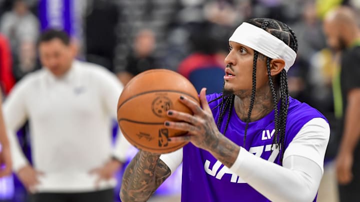 Mar 19, 2025; Salt Lake City, Utah, USA; Utah Jazz guard Jordan Clarkson (00) warms up before the game against the Washington Wizards at the Delta Center. Mandatory Credit: Peter Creveling-Imagn Images Mar 19, 2025; Salt Lake City, Utah, USA; Utah Jazz guard Jordan Clarkson (00) warms up before the game against the Washington Wizards at the Delta Center. Mandatory Credit: Peter Creveling-Imagn Images