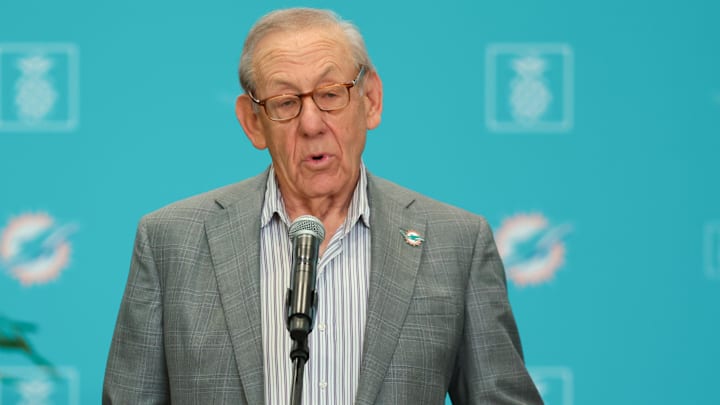 Miami Dolphins owner Stephen Ross speaks to reporters during an introductory press conference for the team new head coach Jeff Hafley and general manager Jon-Eric Sullivan at Baptist Health Training Complex.