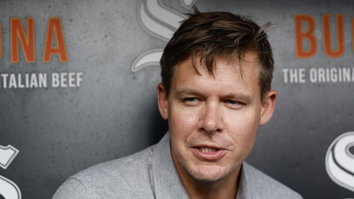 Chicago White Sox general manager Chris Getz speaks at Rate Field. Chicago White Sox general manager Chris Getz speaks at Rate Field.