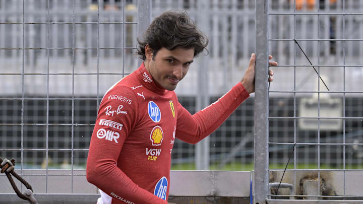 Jun 7, 2024; Montreal, Quebec, CAN; Ferrari driver driver Carlos Sainz (ESP) in the pit lane during the practice session at Circuit Gilles Villeneuve. Mandatory Credit: Eric Bolte-USA TODAY Sports